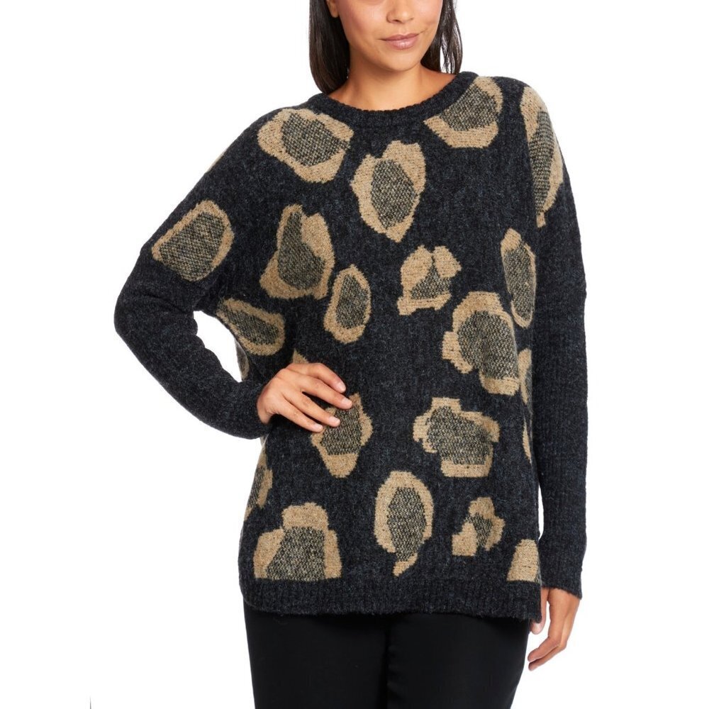 NWT New Joseph A Double Knit Poncho Sweater In Black Leopard Size XL